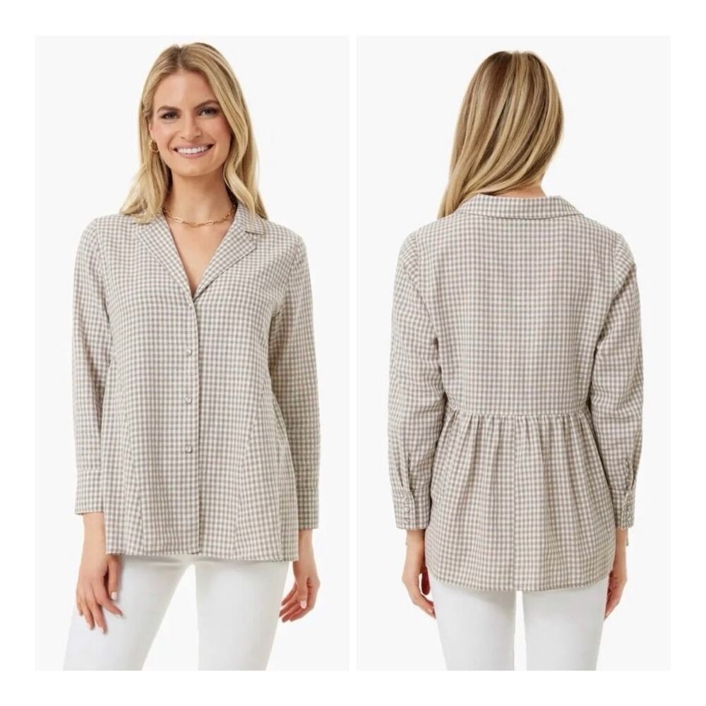 NWOT Pomander Place Scarlett Gingham Plaid Swing Linen Blend Feminine Top Medium